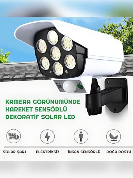 Kamera Görünümlü Hareket Sensörlü Uzaktan Kumandalı Solar Bahçe Lambası