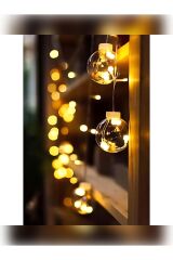Top Led Dekoratif Işıklı Saçaklı Top Perde Led Fişli 8 Fonksiyonlu Ampül Led Işık Günışığı