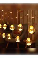 Top Led Dekoratif Işıklı Saçaklı Top Perde Led Fişli 8 Fonksiyonlu Ampül Led Işık Günışığı