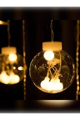 Top Led Dekoratif Işıklı Saçaklı Top Perde Led Fişli 8 Fonksiyonlu Ampül Led Işık Günışığı