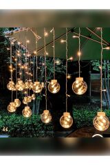 Top Led Dekoratif Işıklı Saçaklı Top Perde Led Fişli 8 Fonksiyonlu Ampül Led Işık Günışığı