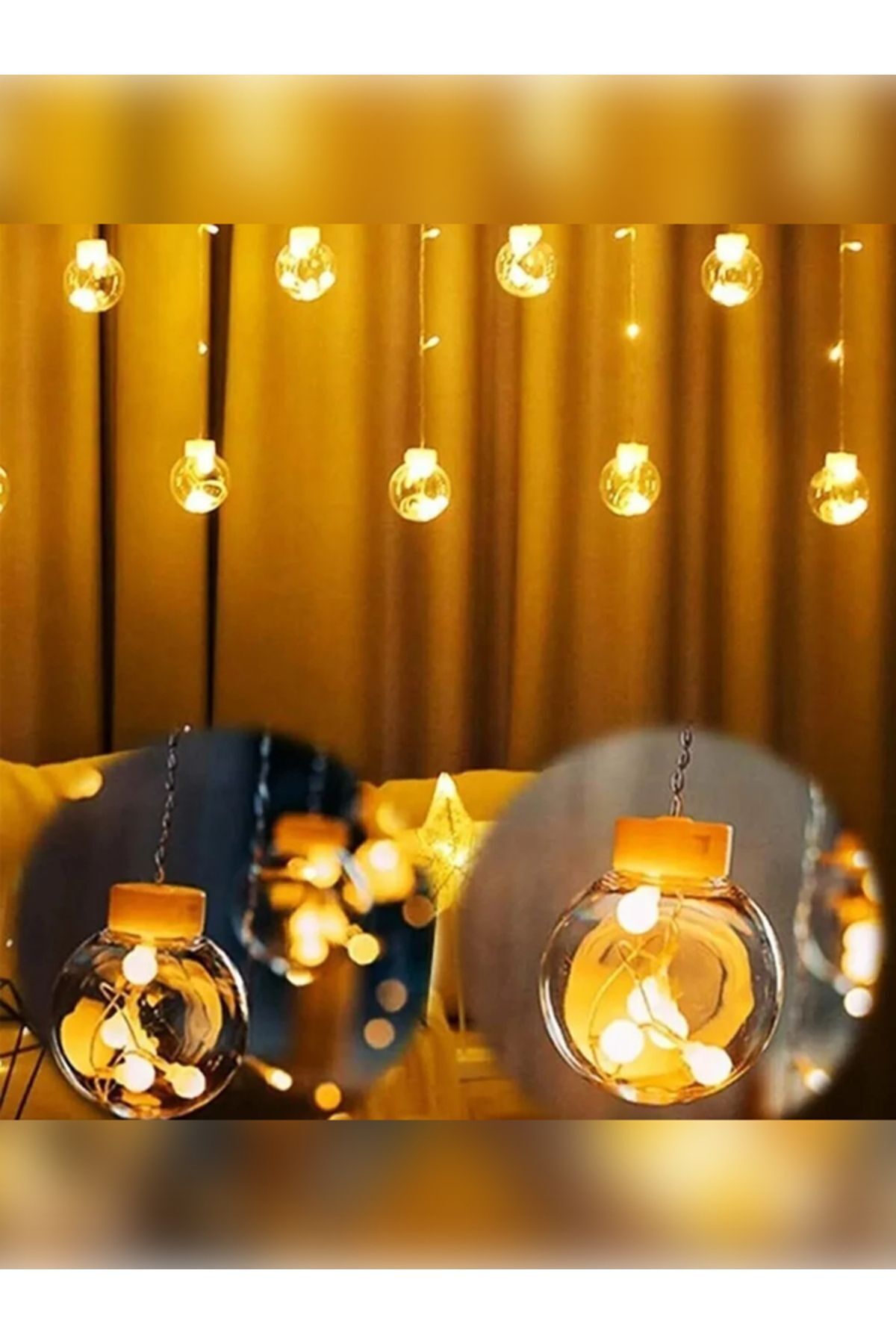 Top Led Dekoratif Işıklı Saçaklı Top Perde Led Fişli 8 Fonksiyonlu Ampül Led Işık Günışığı