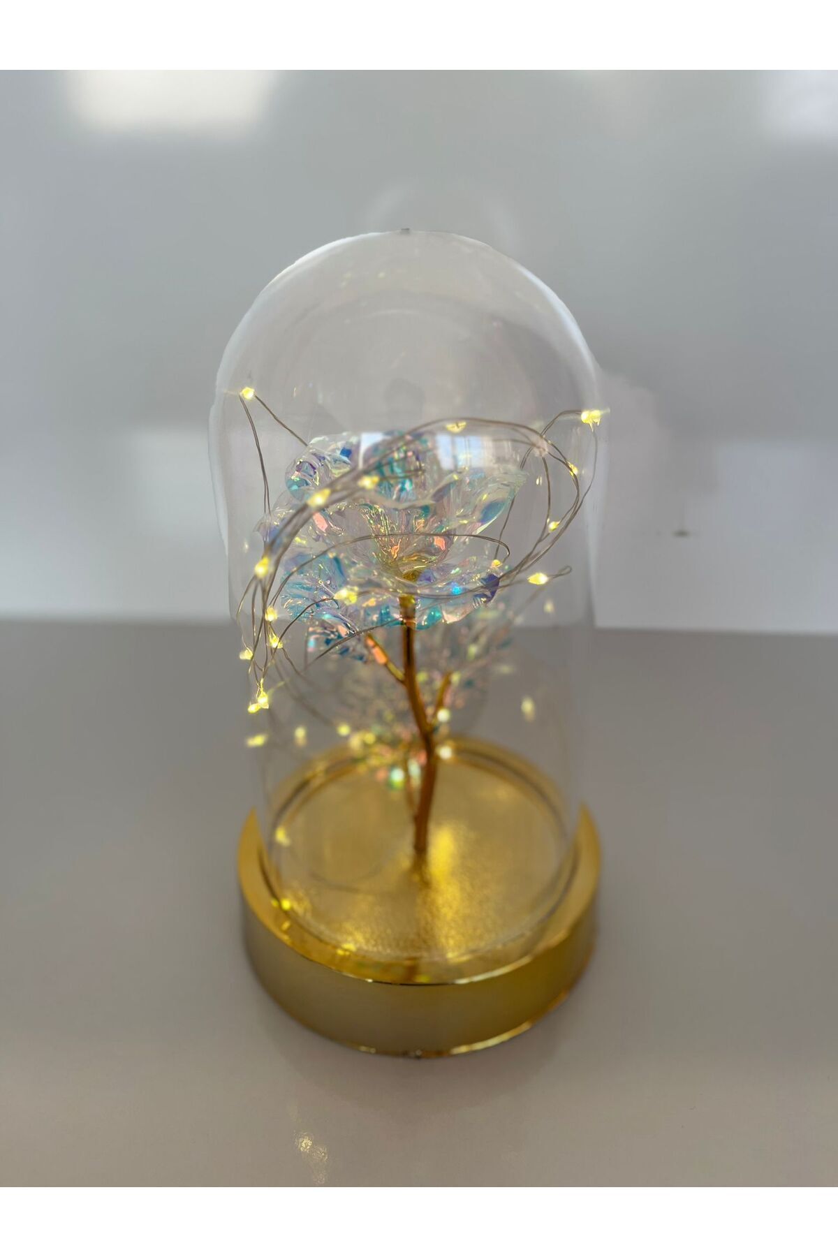 Sevgililer Ve Anneler Gününe Özel Hediyelik Dekoratif Solmayan Sonsuzluk Güllü Işıklı Ledli Fanus