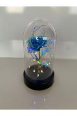 Sevgililer Ve Anneler Gününe Özel Hediyelik Dekoratif Solmayan Mavi Sonsuzluk Gül Rgb Ledli Fanus