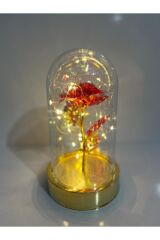 Sevgililer Ve Anneler Gününe Özel Dekoratif Solmayan Sonsuzluk Gül Işıklı Fanus Işıklı Gold Fanus