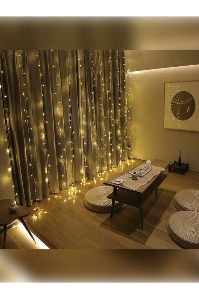 Dekoratif Işık Fon Perde 3x3 Metre Perde Led Fişli