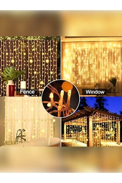 3x3 Metre Perde Led Animasyonlu 300 Ledli Fişli Eklenebilir 8 Fonksiyonlu Dekoratif Işık Fon Perde