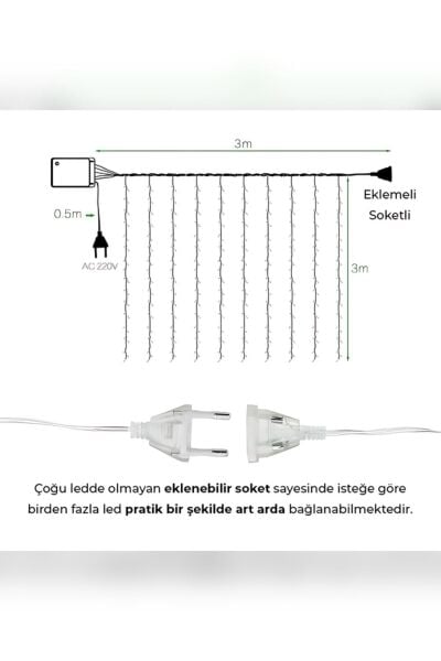 Dekoratif Işık Fon Perde 3x3 Metre Perde Led Fişli
