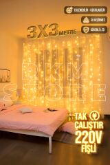 3x3 Metre Perde Led Animasyonlu 300 Ledli Fişli Eklenebilir 8 Fonksiyonlu Dekoratif Işık Fon Perde