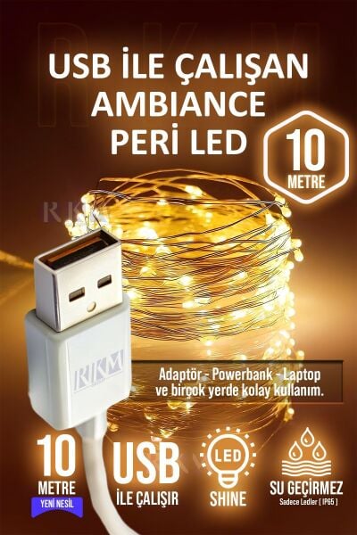Peri Led Işık 10 Metre Gün Işığı Usb Ile Çalışan Çok Amaçlı Dekoratif Aydınlatma