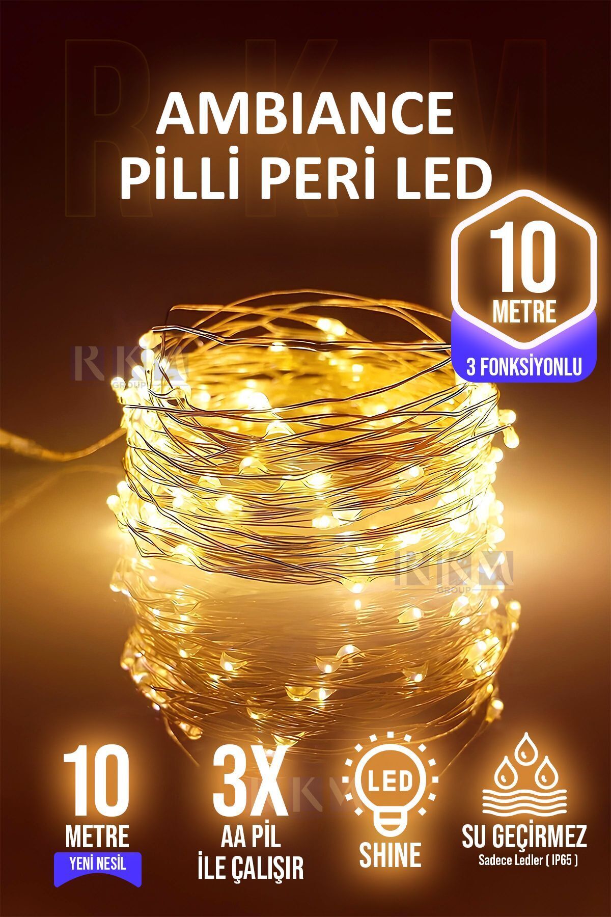 Peri Led Işık 10 Metre Gün Işığı 3 Pilli Fonksiyonlu  Dekoratif Led Işık