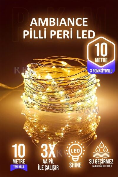 Peri Led Işık 10 Metre Gün Işığı 3 Pilli Fonksiyonlu  Dekoratif Led Işık