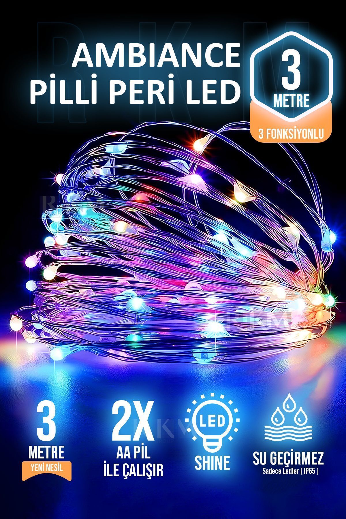 Dekoratif 3 Metre Rgb Pilli Peri Led Aydınlatma Fonksiyonlu Parti Yılbaşı Süsleme