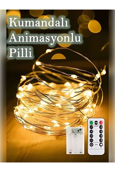 10 Metre Gün Işığı Kumandalı Pilli Peri LED 8 Fonksiyonlu Uzaktan Kumandalı Dekoratif Peri Led