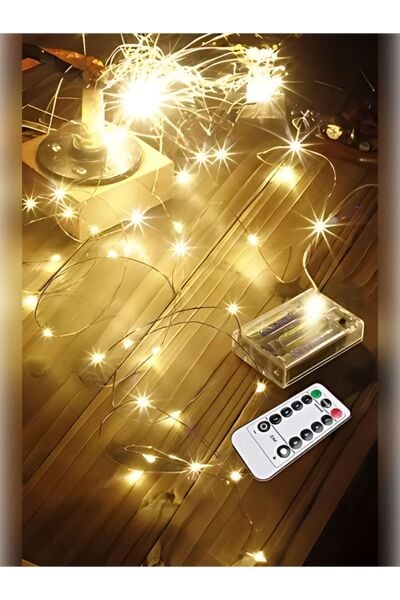 10 Metre Gün Işığı Kumandalı Pilli Peri LED 8 Fonksiyonlu Uzaktan Kumandalı Dekoratif Peri Led