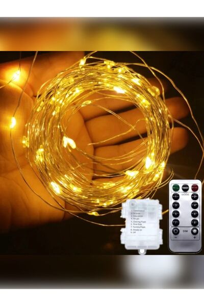 10 Metre Gün Işığı Kumandalı Pilli Peri LED 8 Fonksiyonlu Uzaktan Kumandalı Dekoratif Peri Led