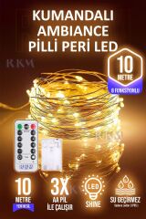 10 Metre Gün Işığı Kumandalı Pilli Peri LED 8 Fonksiyonlu Uzaktan Kumandalı Dekoratif Peri Led