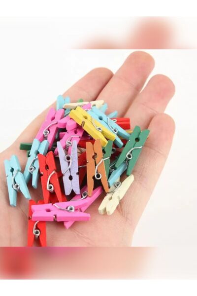 Mini Mandal Dekoratif Süsleme Renkli Minik Ahşap Mandal Fotoğraf Mandalı 100 Adet