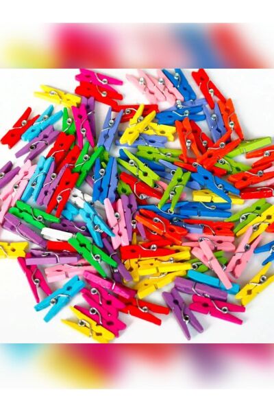 Mini Mandal Renkli Ahşap Fotoğraf Mandalı 100 Adet