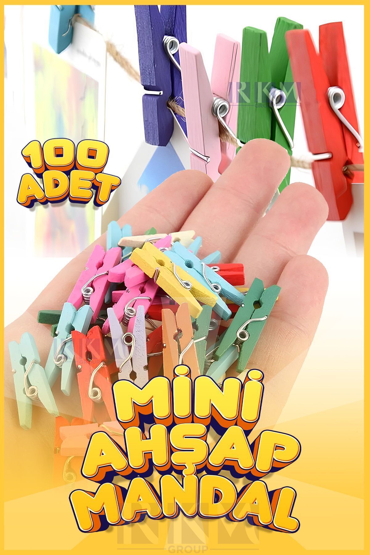 Mini Mandal Renkli Ahşap Fotoğraf Mandalı 100 Adet