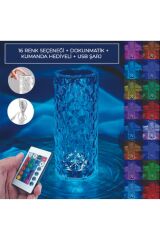 Kristal Masa Lambası Şarjlı Kumandalı Rgb Gece Lambası 16 Renk Ve 4 Mod Dokunmatik Kontrol