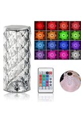 Kristal Masa Lambası Şarjlı Kumandalı Rgb Gece Lambası 16 Renk Ve 4 Mod Dokunmatik Kontrol