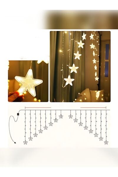 Yıldız Desenli Çapraz Sarkıt Şeklinde Led Dekoratif 8 Fonksiyonlu Fişli