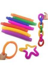 Pop Tubes Pop Tube Popit 5 Adet Esnek Renkli Tüp Boru Eğitici Duygusal Oyuncak