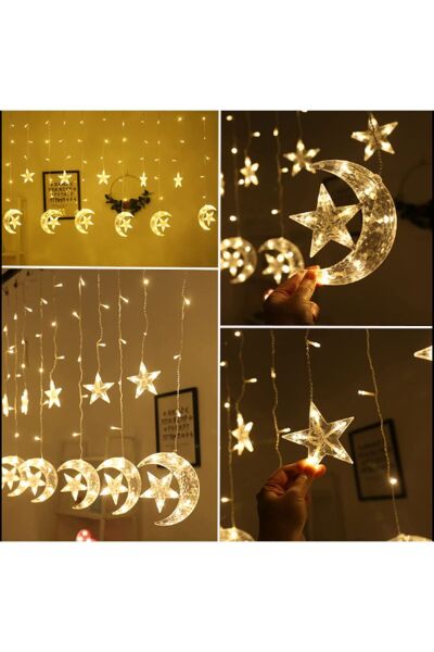 Ay Yıldız Perde Led Ramazan Süsleme Ledi Fişli