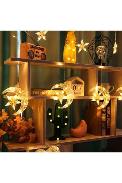 Ay Yıldız Perde Led Dekoratif Parti Kutlama Süsleme 8 Modlu Ay Hilal Ramazan Süsleme Işıklandırma