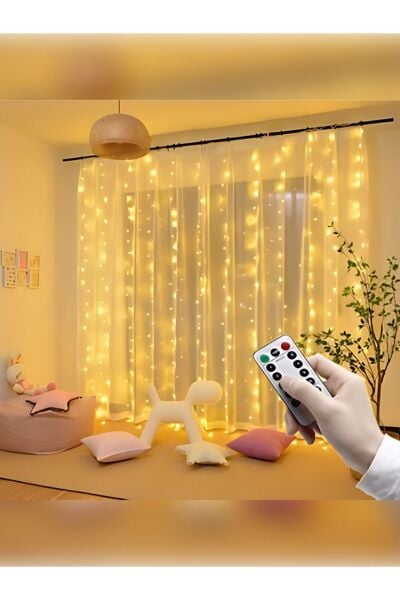 Dekoratif Perde Led 3x3 Gün Işığı Peri Led 300 Ledli 3mx3m Kumandalı 8 Modlu Usb'li Süsleme Ledi