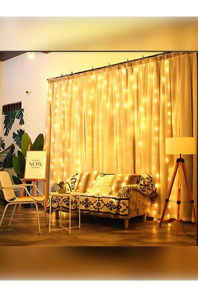 Dekoratif Perde Led 3x3 Gün Işığı Peri Led 300 Ledli 3mx3m Kumandalı 8 Modlu Usb'li Süsleme Ledi