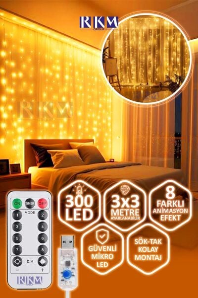 Dekoratif Perde Led 3x3 Gün Işığı Peri Led Kumandalı