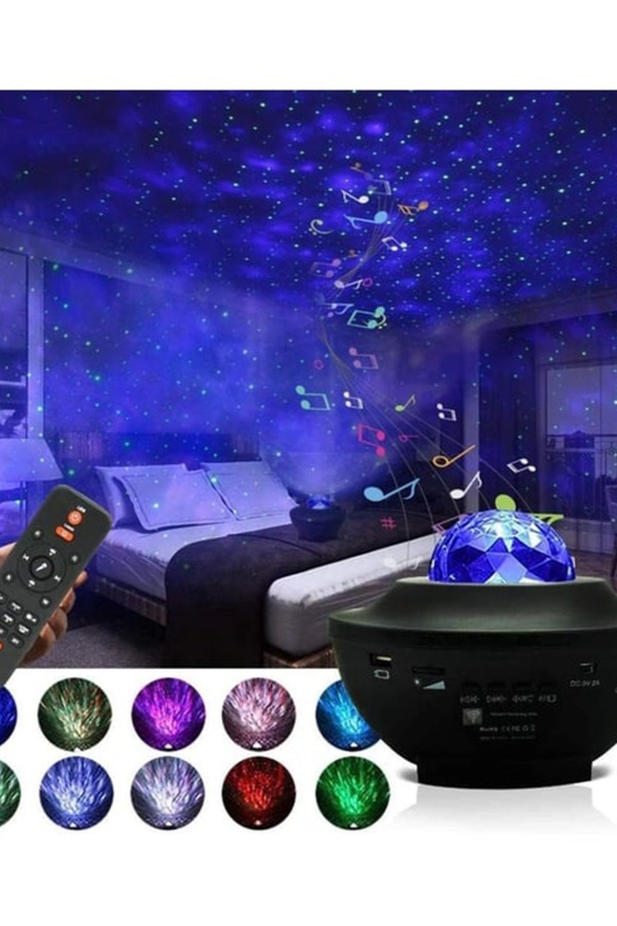 Starry Projektör Bluetooth Hoparlör+Sese Duyarlı Disko Topu USB Mp3 Çalar+Parti, Gece Lambası