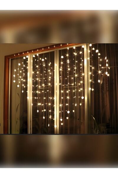 Kalp Şeklinde Gün Işığı Perde Led Sevgililer Günü Romantik Fon Perde Led 16 Sarkıt Eklemeli