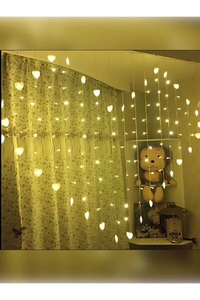 Kalp Şeklinde Gün Işığı Perde Led Sevgililer Günü Romantik Fon Perde Led 16 Sarkıt Eklemeli