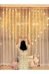 Kalp Şeklinde Gün Işığı Perde Led Sevgililer Günü Romantik Fon Perde Led 16 Sarkıt Eklemeli