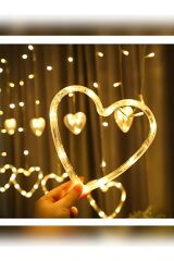 Kalp Şekilli 12 Saçak Perde Led Dekoratif Fişli Eklemeli