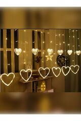 Kalp Şekilli 12 Saçak Perde Led Dekoratif Fişli Eklemeli