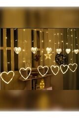 Kalp Şekilli 12 Saçak Perde Led Dekoratif Fişli Eklemeli