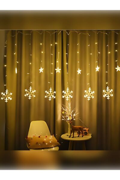 Kar Tanesi Perde Led 8 Fonksiyonlu 12 Sarkıt Gün Işığı Dekor Yılbaşı Ledi