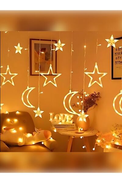 Ay Yıldız Perde Led Gün Işığı Ramazan Süsleme Işık
