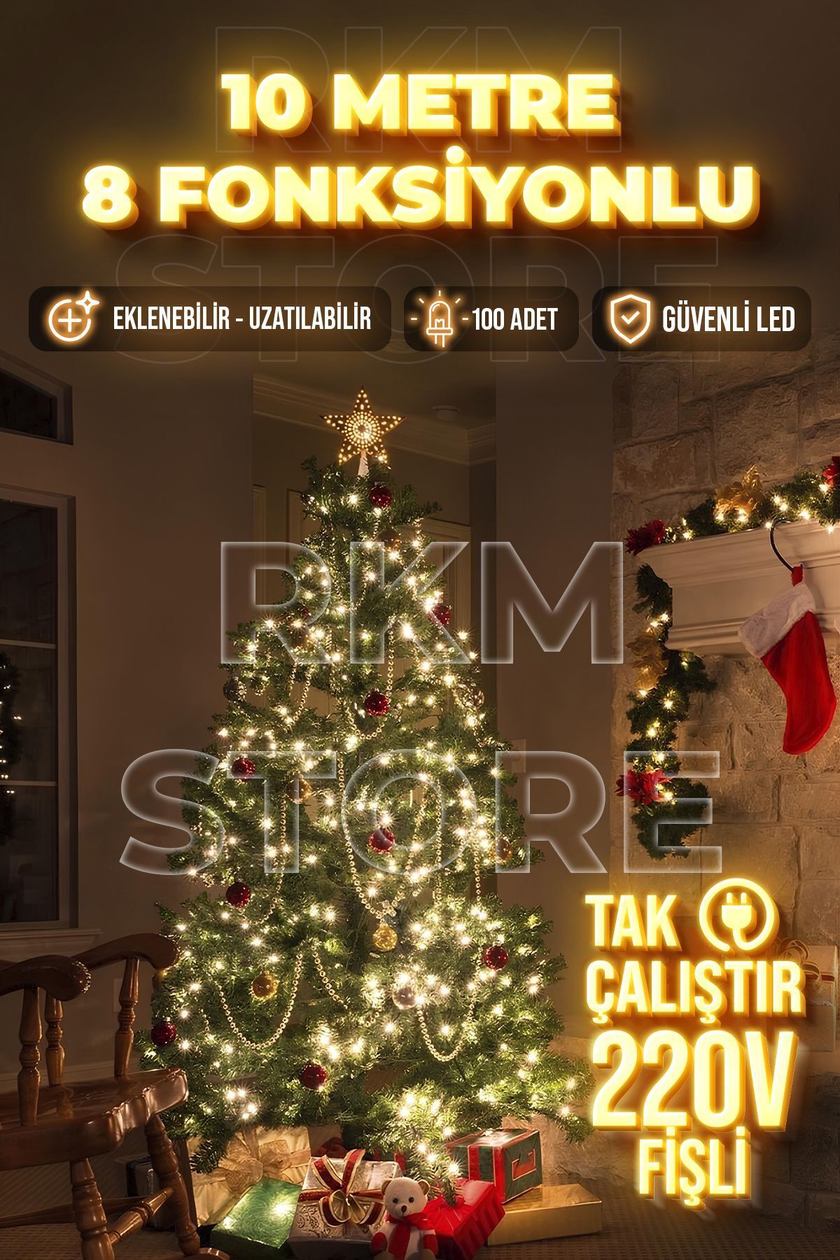 10 Metre Gün Işığı Ledli Fişli Eklemeli 8 Modlu Led Işık