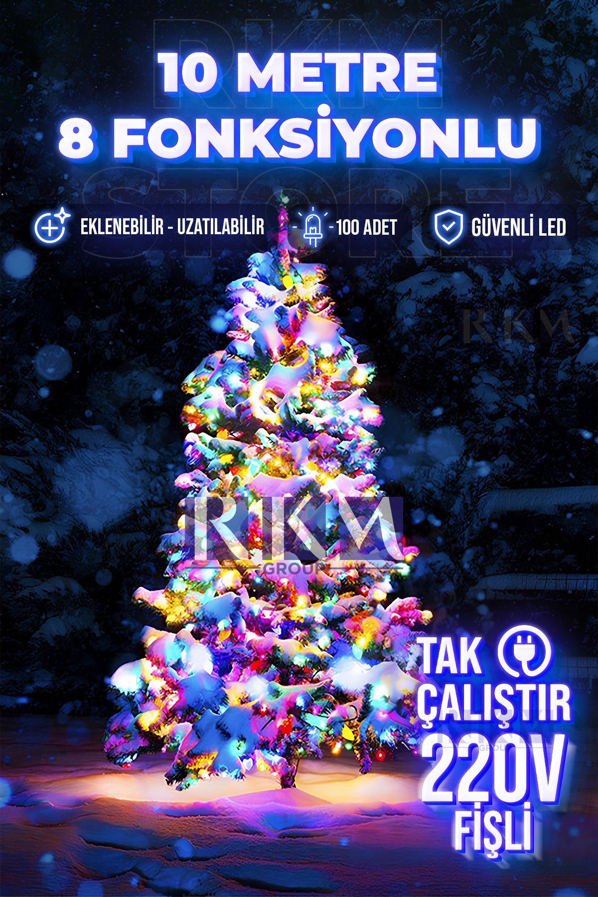 10 Metre Rgb 100 Ledli Fişli 8 Fonksiyonlu Yılbaşı Ağacı Işığı Organizasyon Led Işık