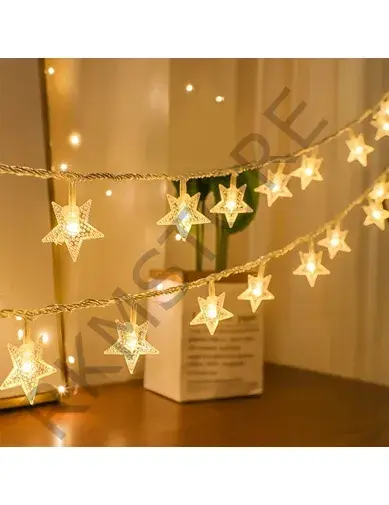 Dekoratif 5 Metre Yıldızlı Pilli Pirinç Led