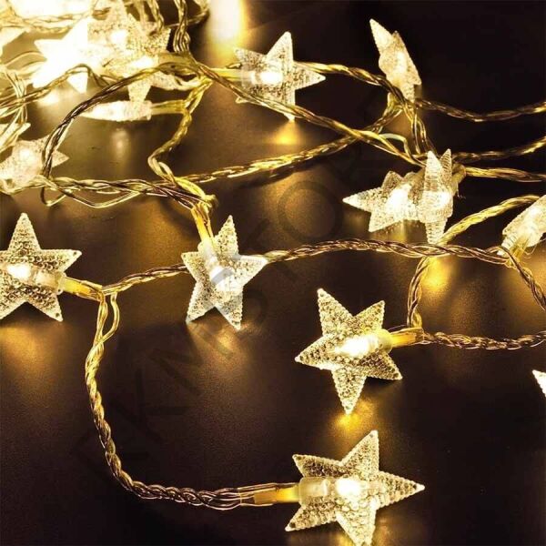 Dekoratif 5 Metre 40 Yıldızlı Pilli Pirinç Led Günışığı Renk