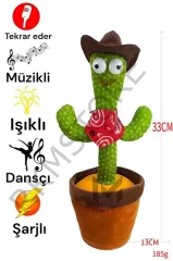 Konuşan Dans Eden Kaktüs Oyuncak Işıklı Şarkı Söyleyen Taklik Eden Peluş Oyuncak