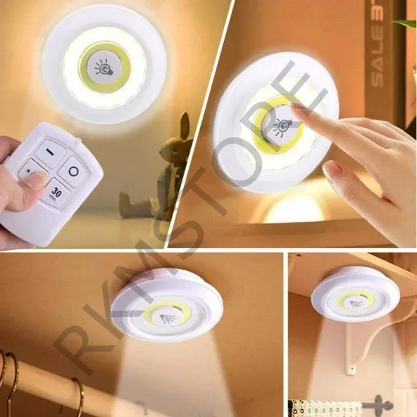3 Lü Spot Led Lamba Yapışkanlı Uzaktan Kumandalı Kablosuz Pilli Işıldak