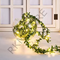 Dekoratif Sarmaşık Işıklı Minik Şerit 7 Metre Yapay Yaprak Ve 5 Metre  Peri Led
