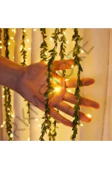 Dekoratif Sarmaşık Işıklı Minik Şerit 7 Metre Yapay Yaprak Ve 5 Metre  Peri Led